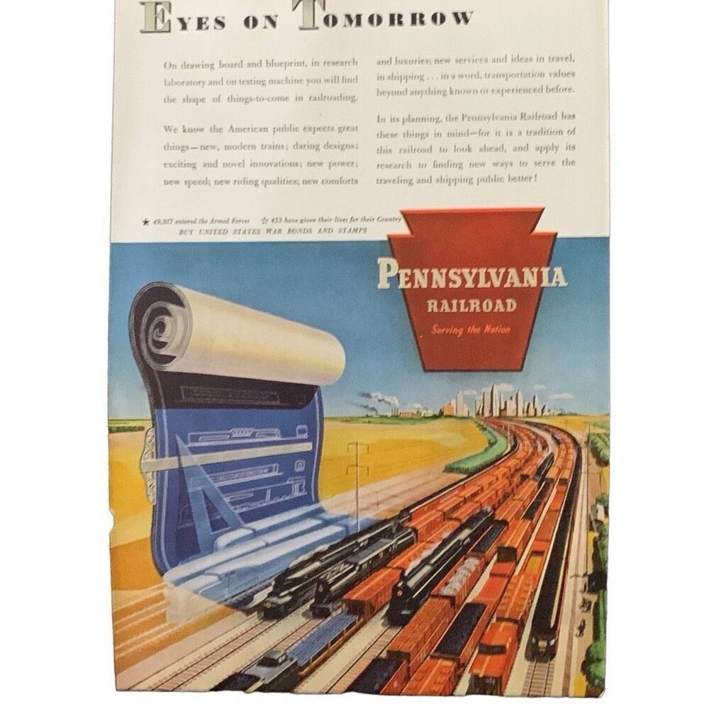 Vintage 1945 Pennsylvania Railroad Eyes on Tomorrow Ad Advertisement